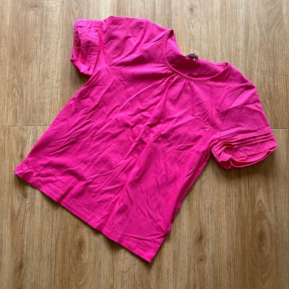 J. Crew Ruffle Short Sleeve Scoop Neck Blouse Hot Pink Women’s Size XS